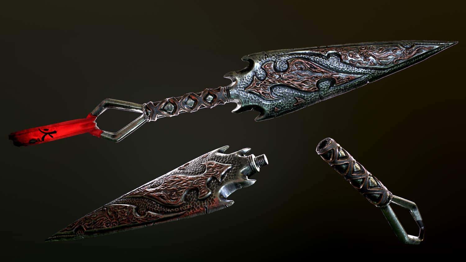pixelion8-3d-kunai-weapon-gameart-videogame-red-metal-sideview